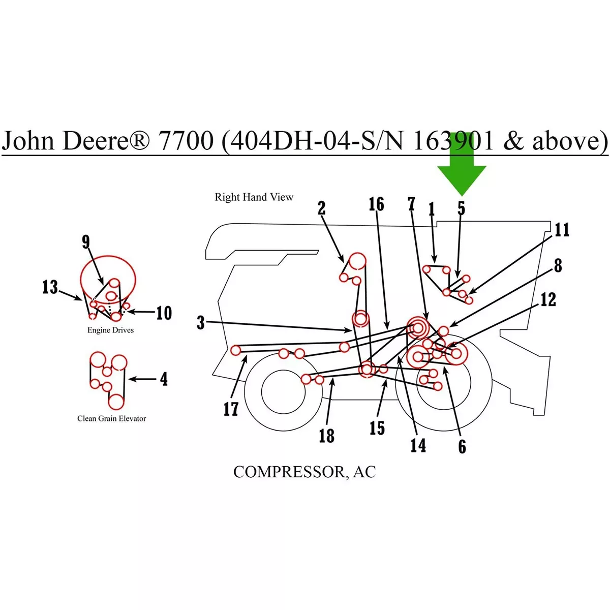 Air Conditioner Compressor Belt for John Deere 6600, 7700+ | H87459