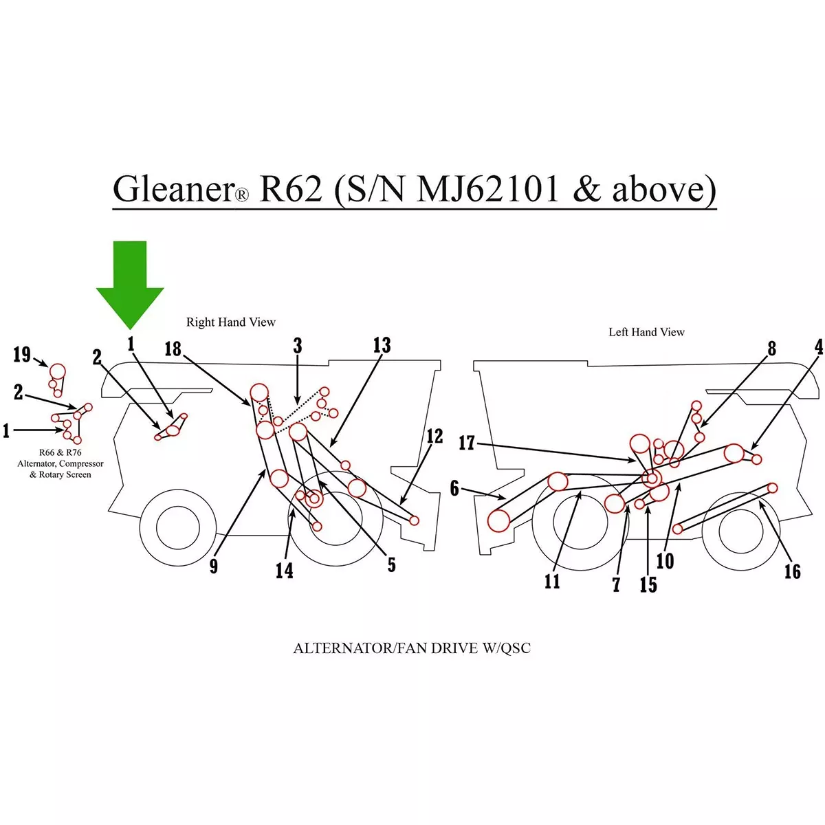 Alternator and Fan Belt for Gleaner R62 | 3943214