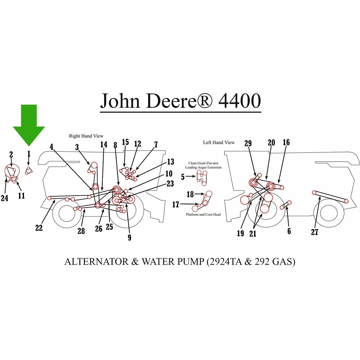 Alternator and Water Pump Belt for John Deere 4400 | H30634