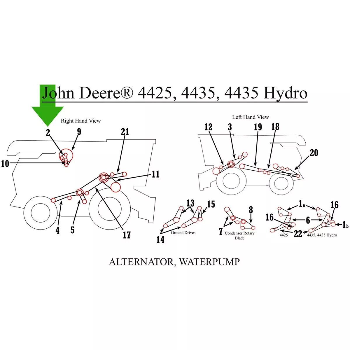 Alternator Water Pump Belt for John Deere 4425, 4435 | AR72036
