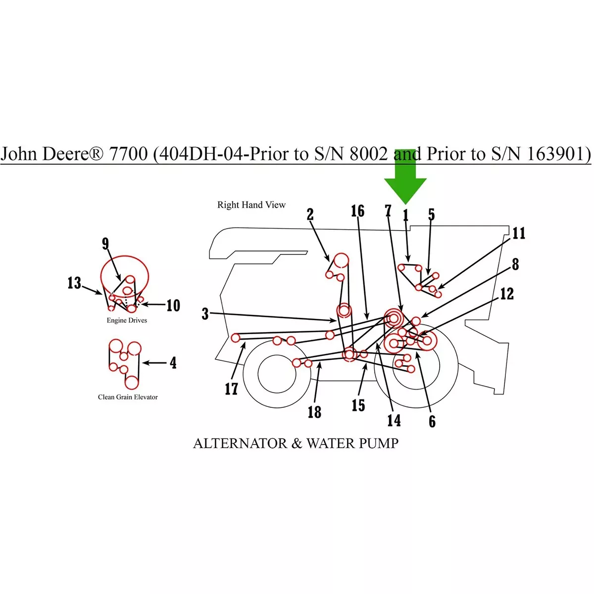 Alternator and Water Pump Belt for John Deere 7700, 4000+ | R52507
