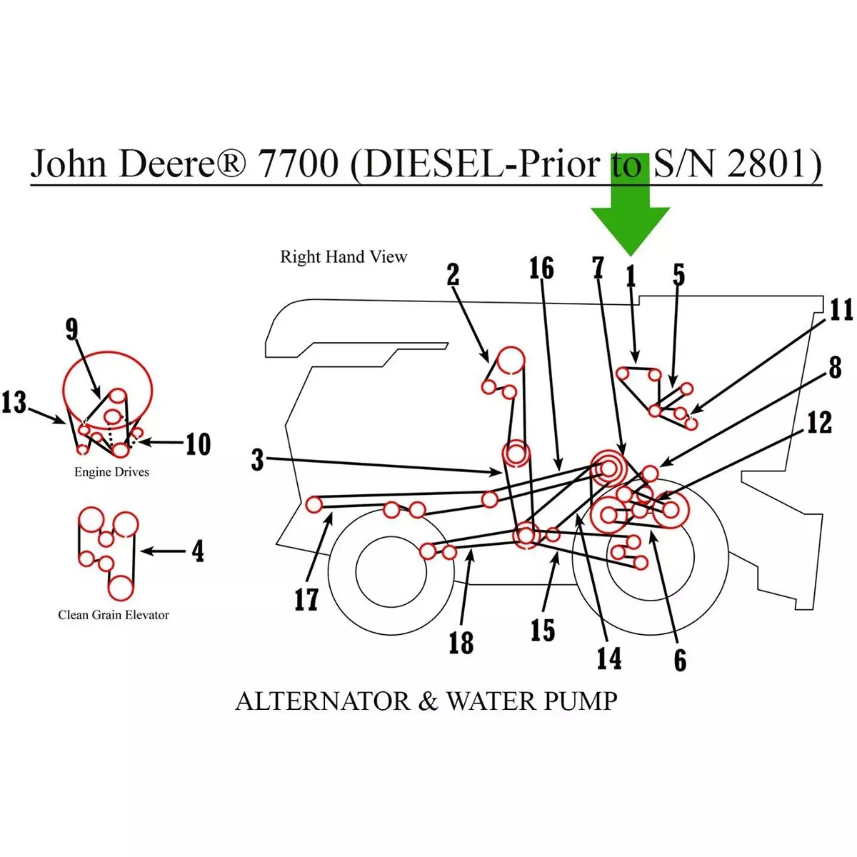 Alternator and Water Pump Belt for John Deere 7700 | AR41576