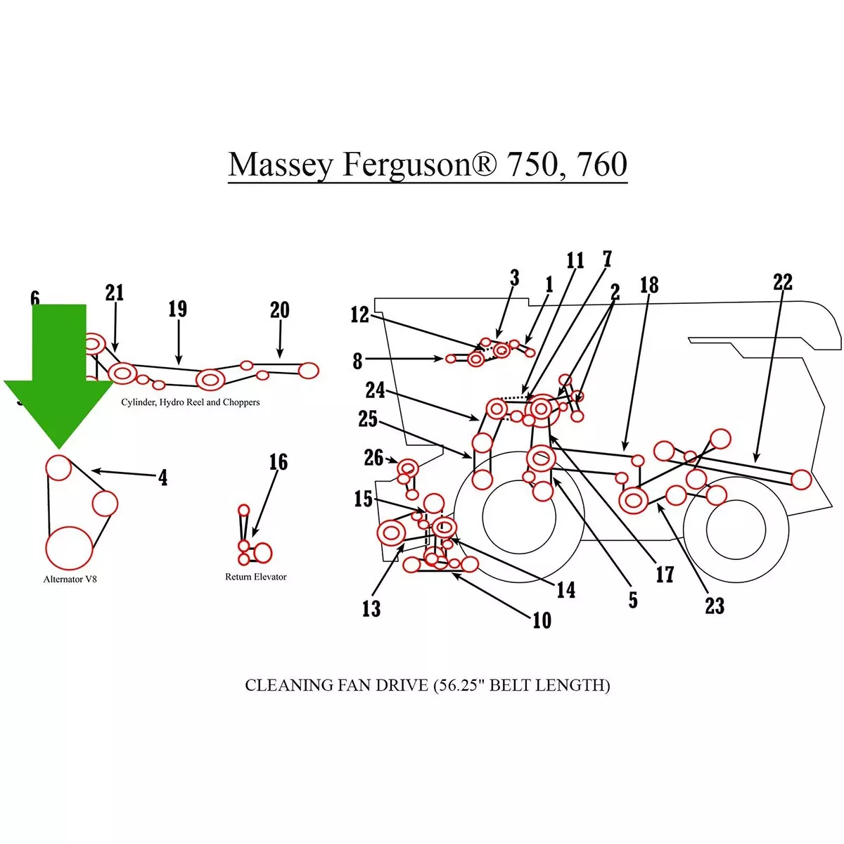 Cleaning Fan Belt for Massey Ferguson 750, 760, 850, 860 | 833863M1