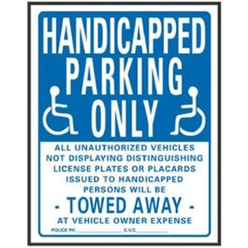 “Handicapped Parking Only” Sign Blue & White Plastic 19 x 15-In.
