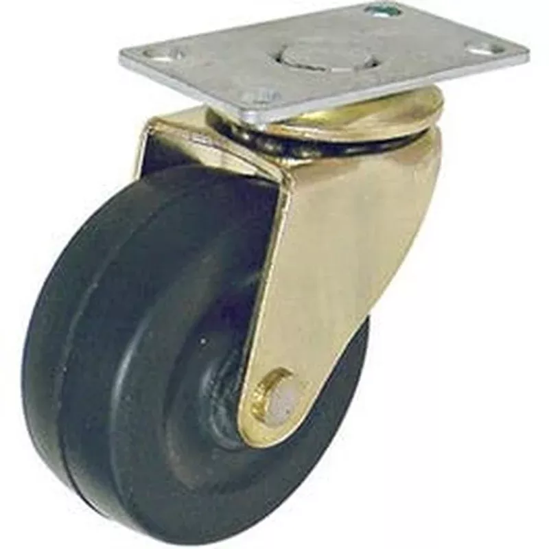 Wheel Caster Black Soft Rubber With Brass Finish Plate 2-In. 2-Pk.