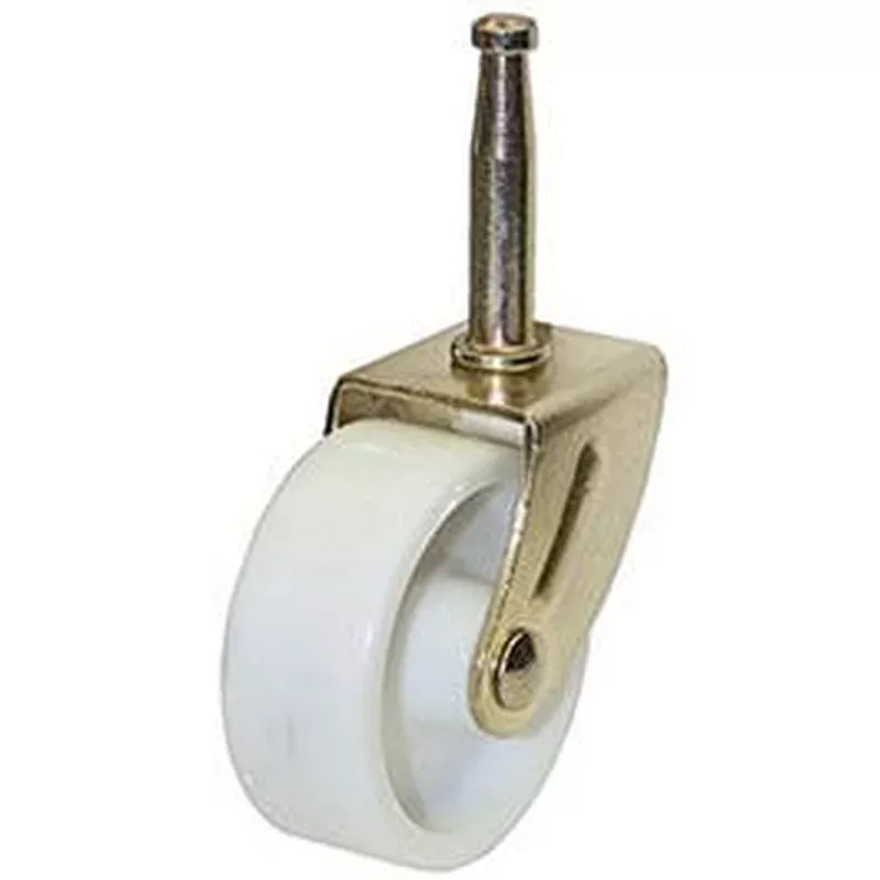 Wheel Caster White With Brass Finish Wood Stem 2-In. 2-Pk.