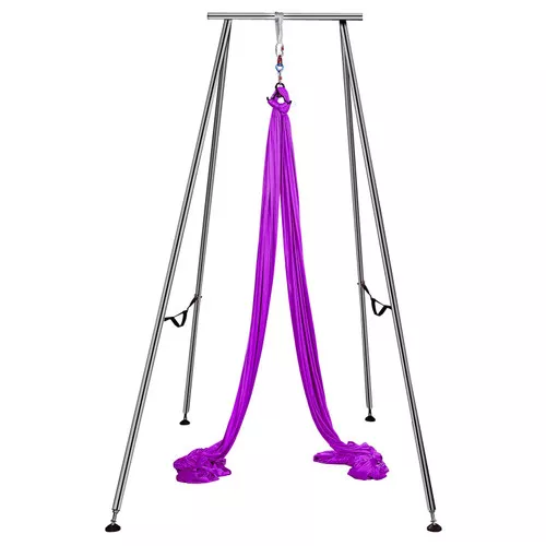 Yoga Sling Inversion, 9.6 FT Height Inversion Yoga Swing Stand, Max Capacity 551 LBS Aerial Yoga Frame with 39.4 FT Yoga Swing Inversion Sling Body Bundle Safety Belts (Purple)