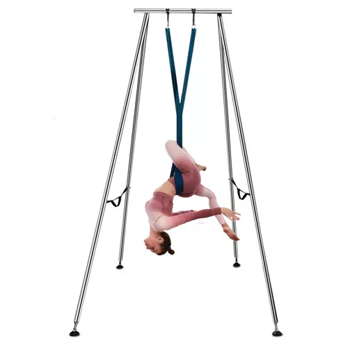 Yoga Sling Inversion, 9.6 FT Height Inversion Yoga Swing Stand,Max Capacity 551lbs/250kg Aerial Yoga Frame with 236in/6m Yoga Swing Inversion Sling Body Bundle Safety Belts (Green, 19.6ft)